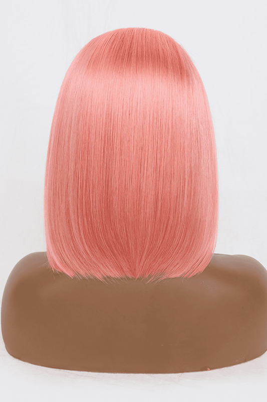 12" Rose Pink Lace Front Human Hair Wig