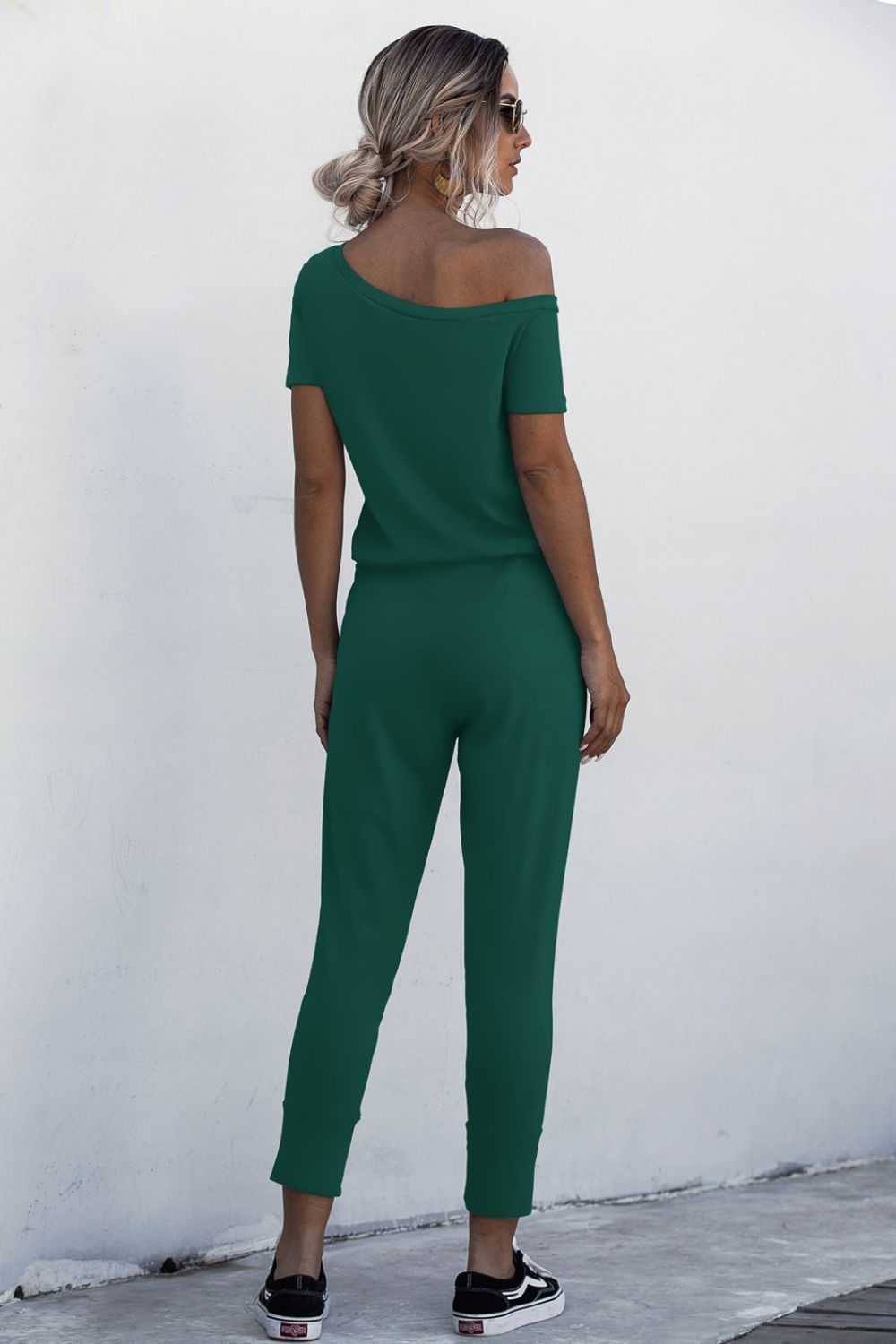 Asymmetrical Neck Tied Jumpsuit with Pockets (4 Variants)