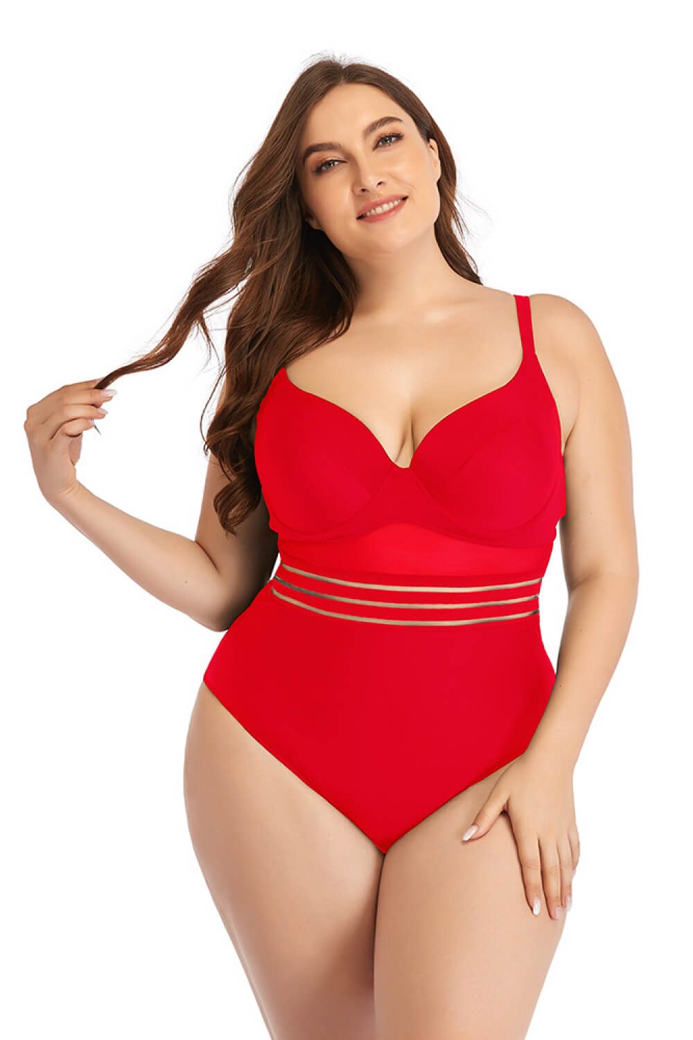 Plus Size Spliced Mesh Tie-Back One-Piece Swimsuit (6 Variants)