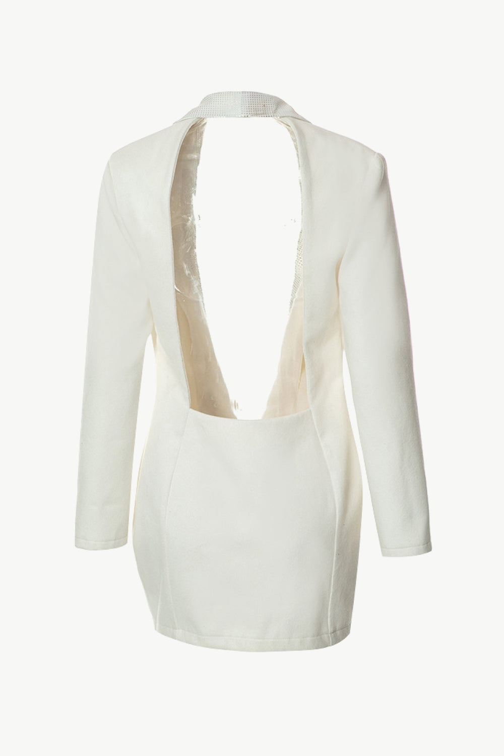 Sequin Cutout Shawl Collar Brushed Longline Blazer