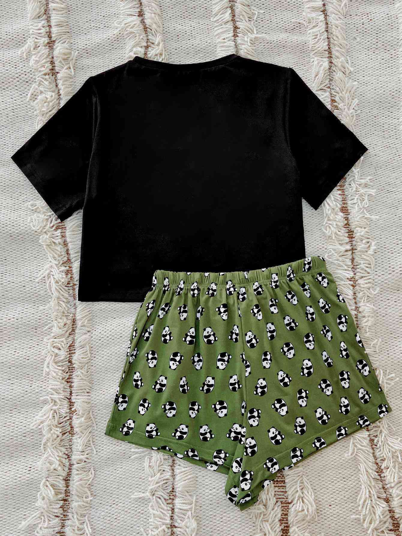 Friday/Friyay Tee and Panda Print Shorts Lounge Set