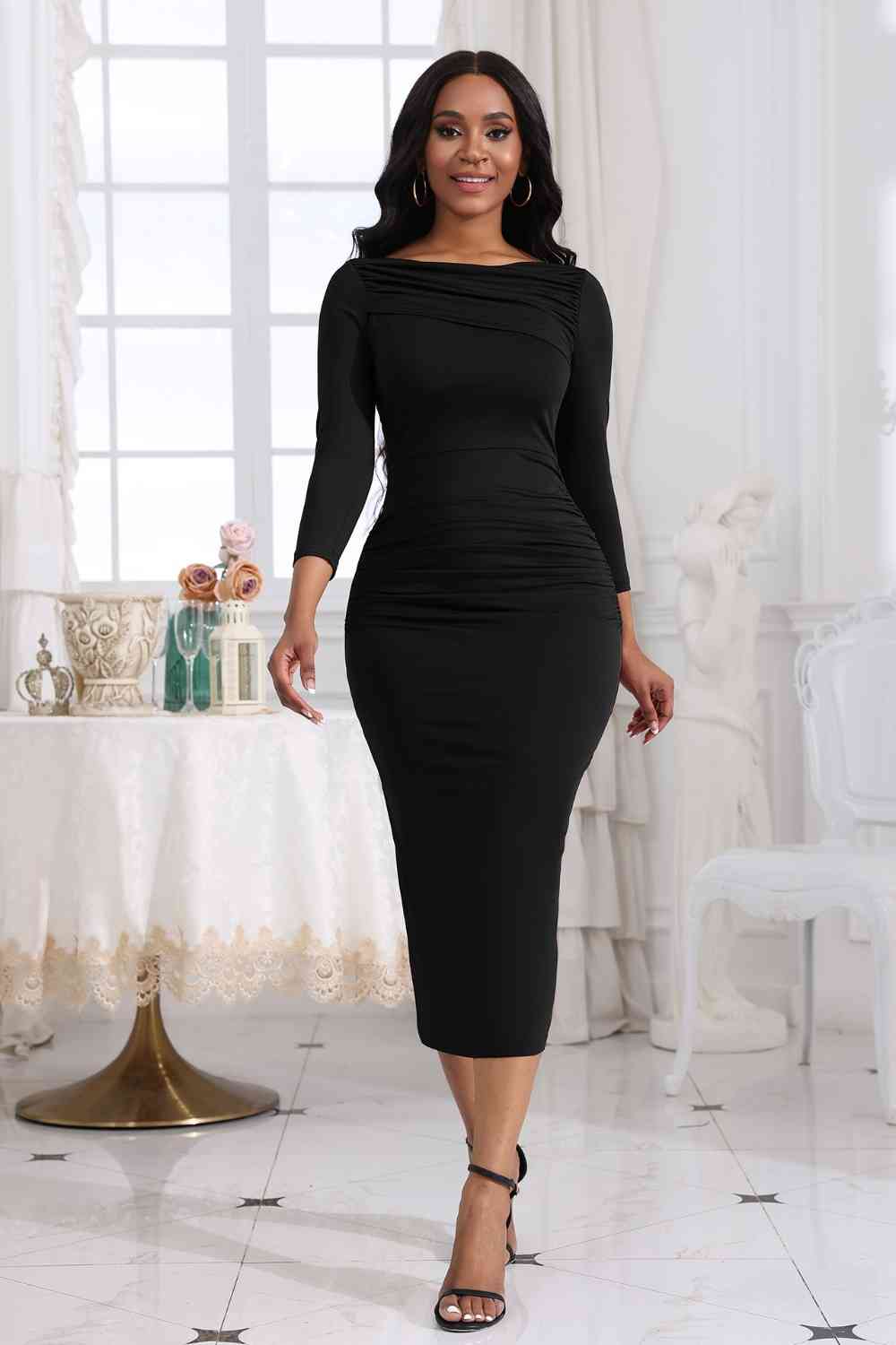 Sleek & Snatched Ruched Midi Dress (3 Variants)