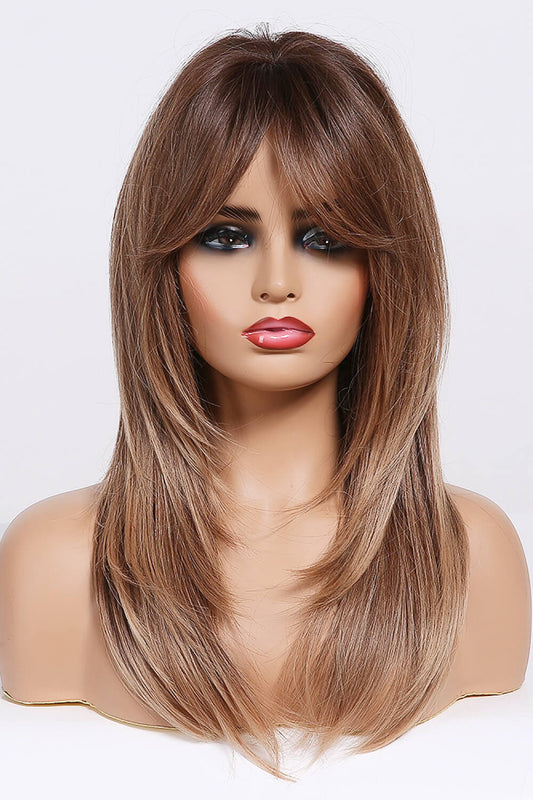 24" Brown/Blonde Bayalage Synthetic Wig With Bangs