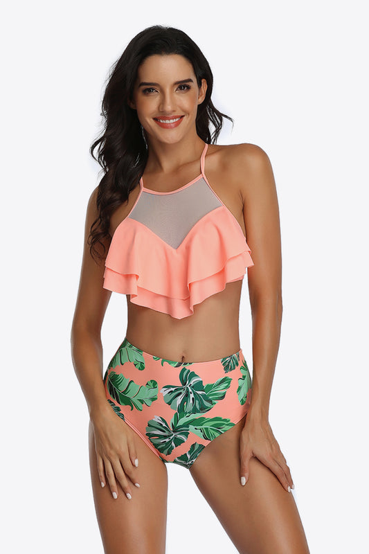 Tropical Print Ruffled Two-Piece Swimsuit (4 Variants)