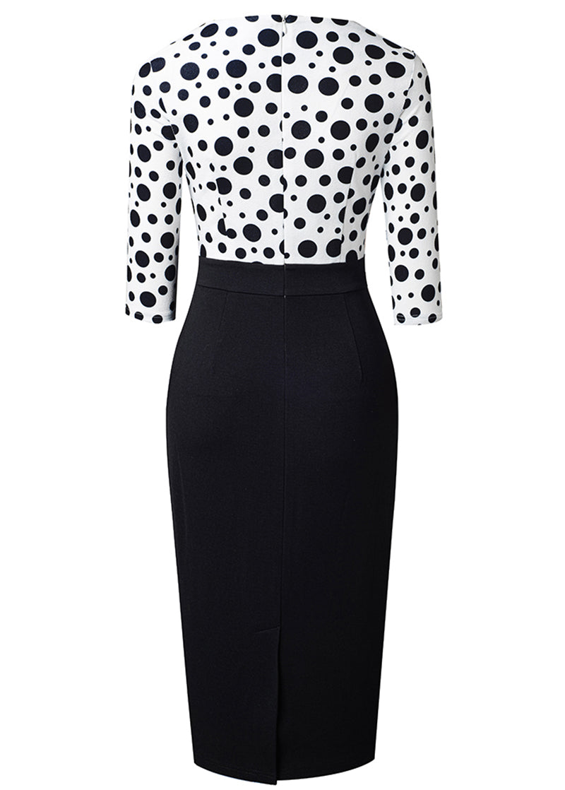 Surplice Neck Polka Dot Pencil Dress (2 Variants)