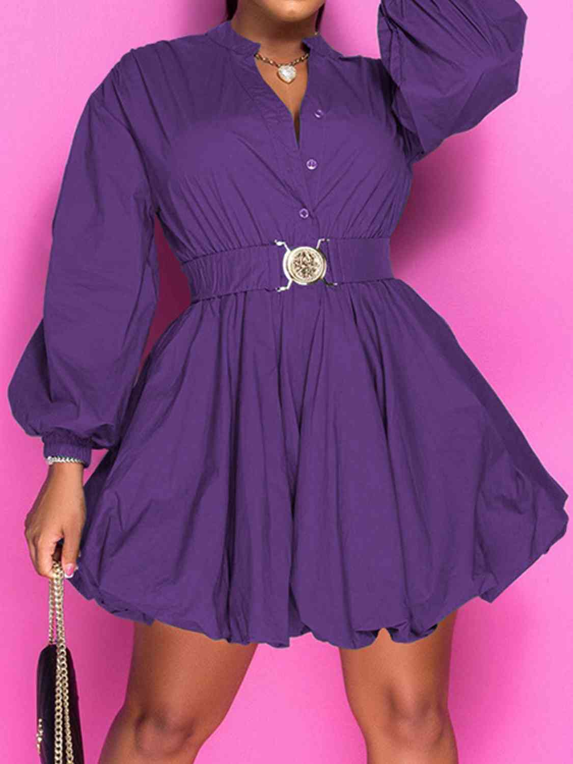 Pretty Boss Button Up Balloon Sleeves Dress (8 Variants)