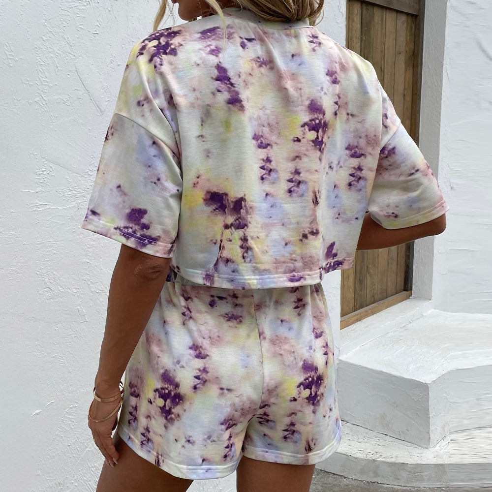 Purple/Yellow Pastel Tie Dye Shirt & Shorts Set