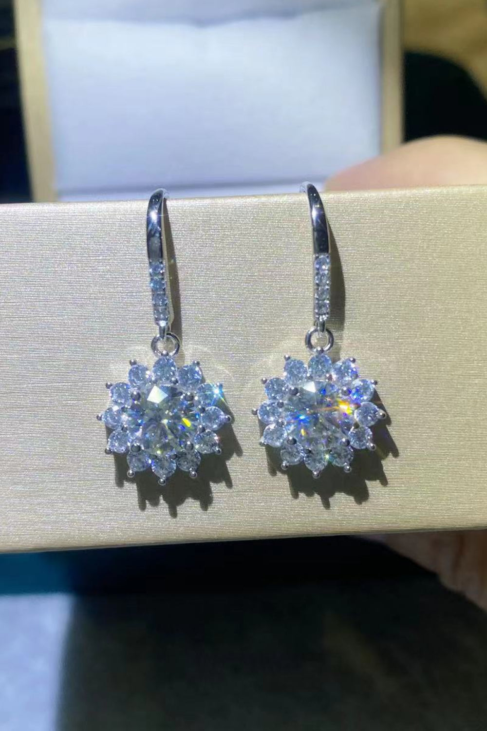 2 Carat Moissanite Floral Platinum-Plated Drop Earrings