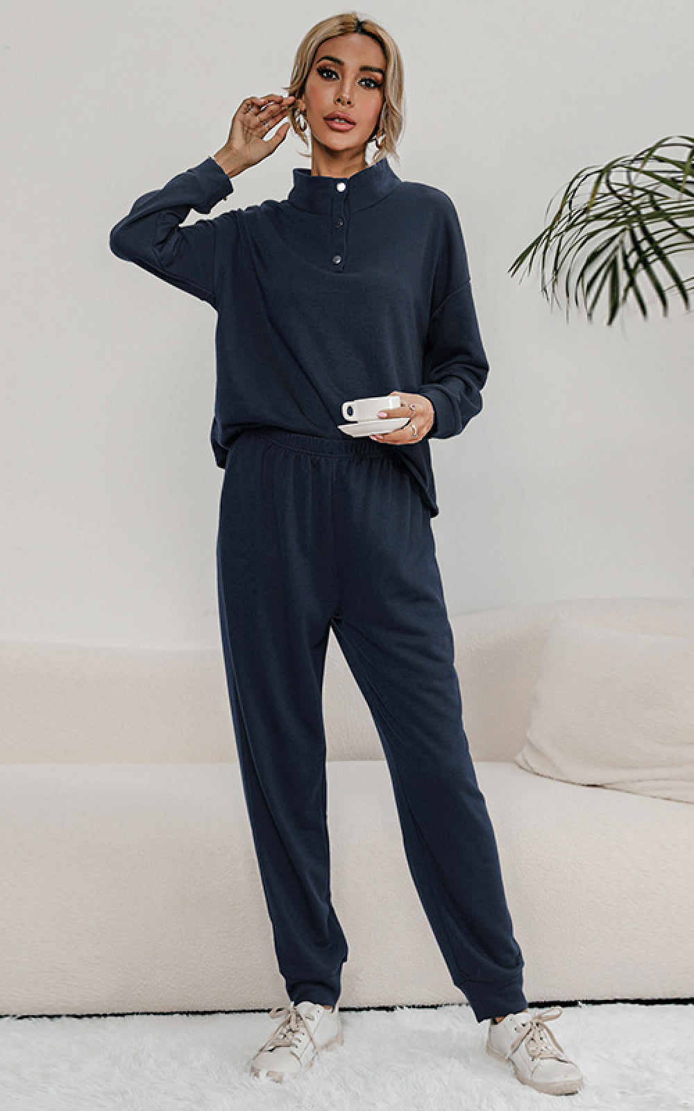 Snap Collar Top and Lounge Pants Set