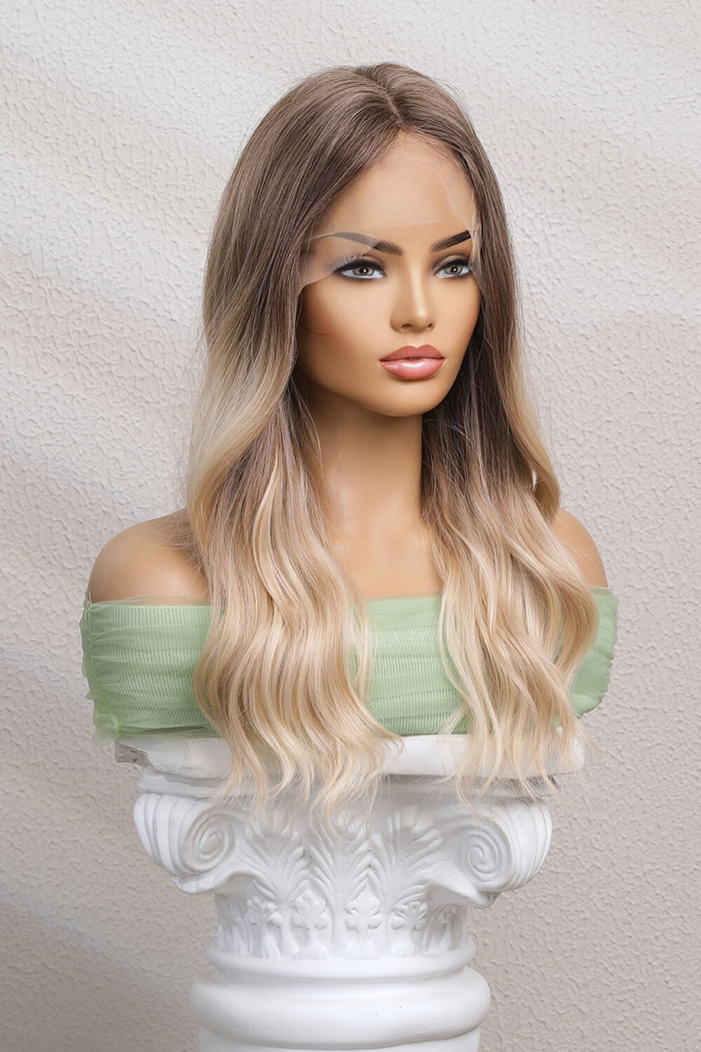 24'' Long Light Brown/Blonde Ombre Wave Lace Front Synthetic Wig