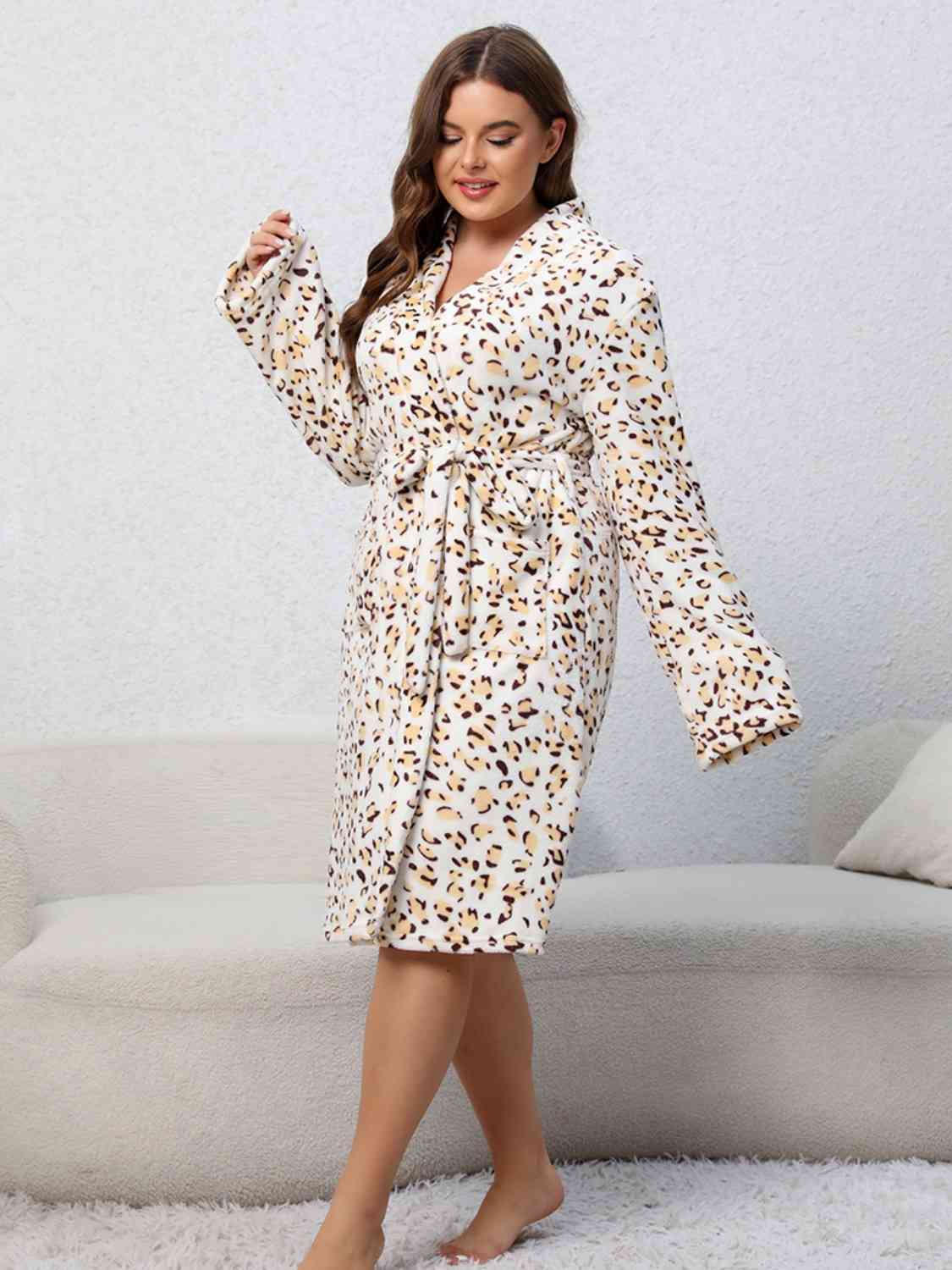 Plus Size Leopard Tie Front Robe