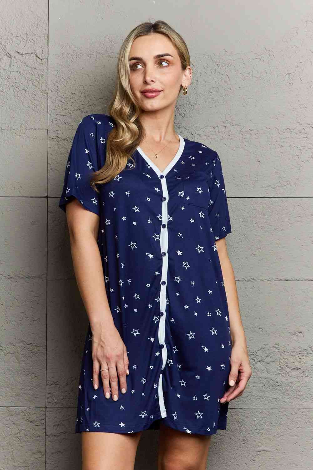 MOON NITE Quilted Quivers Button Down Night Gown