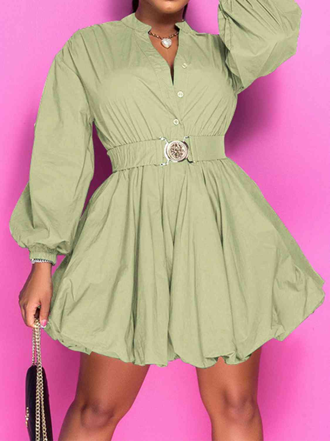 Pretty Boss Button Up Balloon Sleeves Dress (8 Variants)