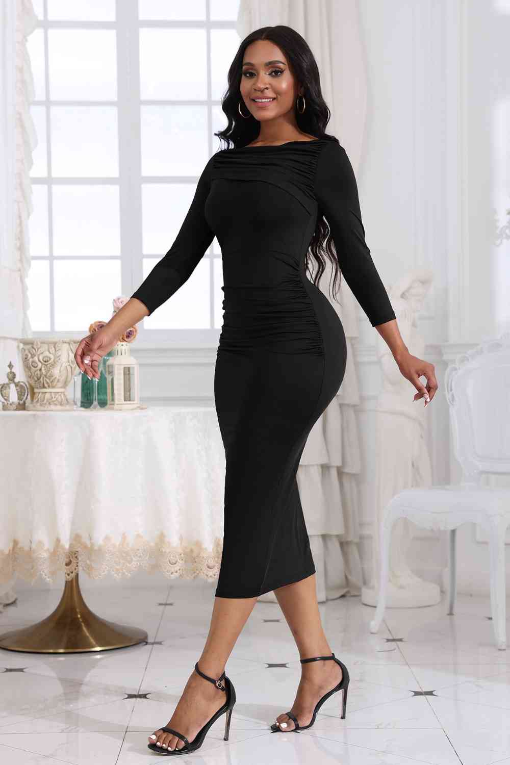 Sleek & Snatched Ruched Midi Dress (3 Variants)