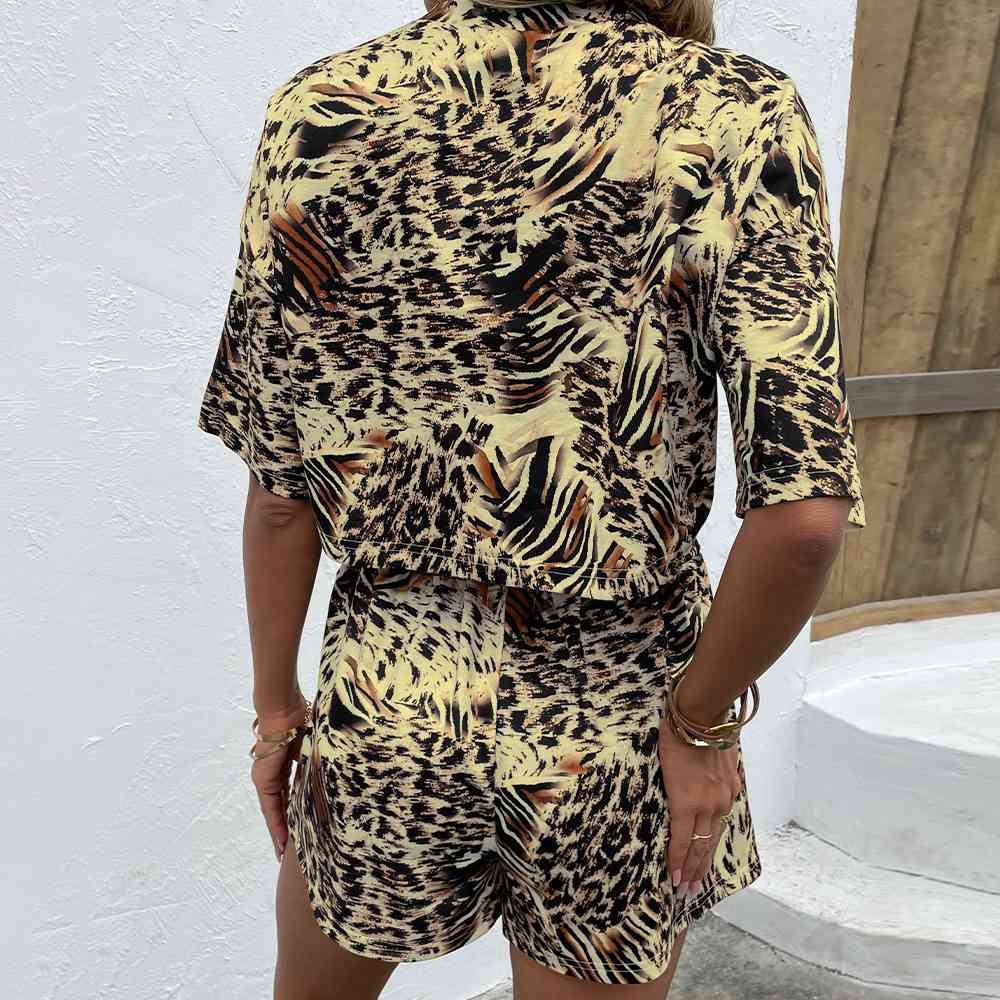 Printed Round Neck Dropped Shoulder Half Sleeve Top and Shorts Set