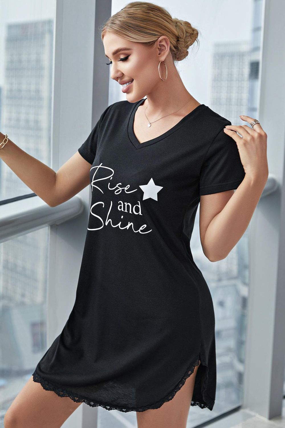 RISE AND SHINE V-Neck T-Shirt Night Gown