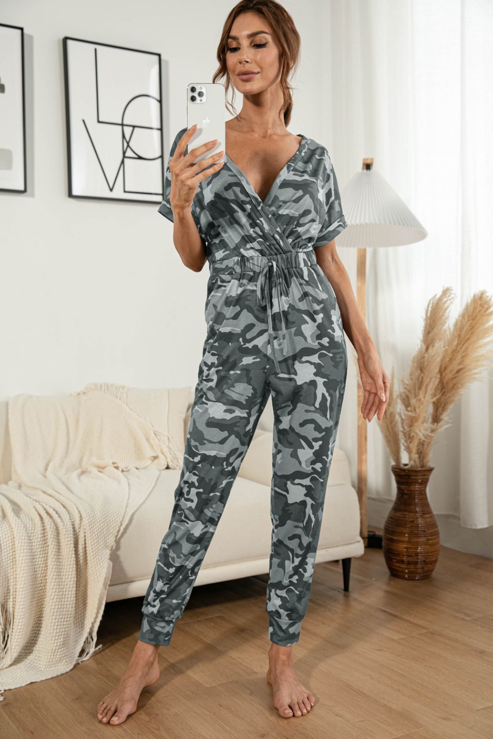 Surplice Neck Tied Short Sleeve Jumpsuit (4 Variants)