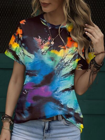 Tie-Dye Round Neck Short Sleeve T-Shirt