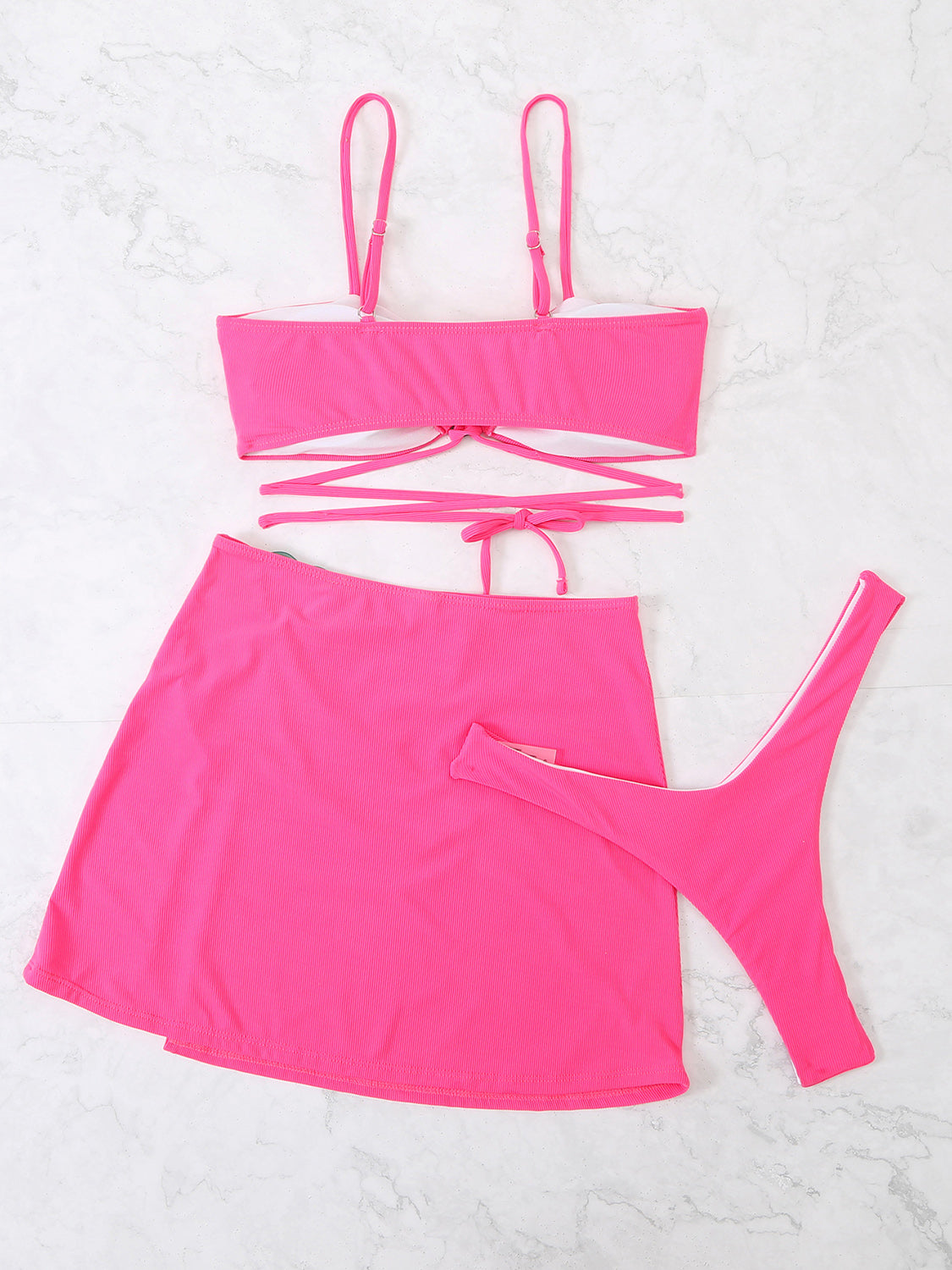 Cutout Spaghetti Strap Three-Piece Swim Set (4 Variants)