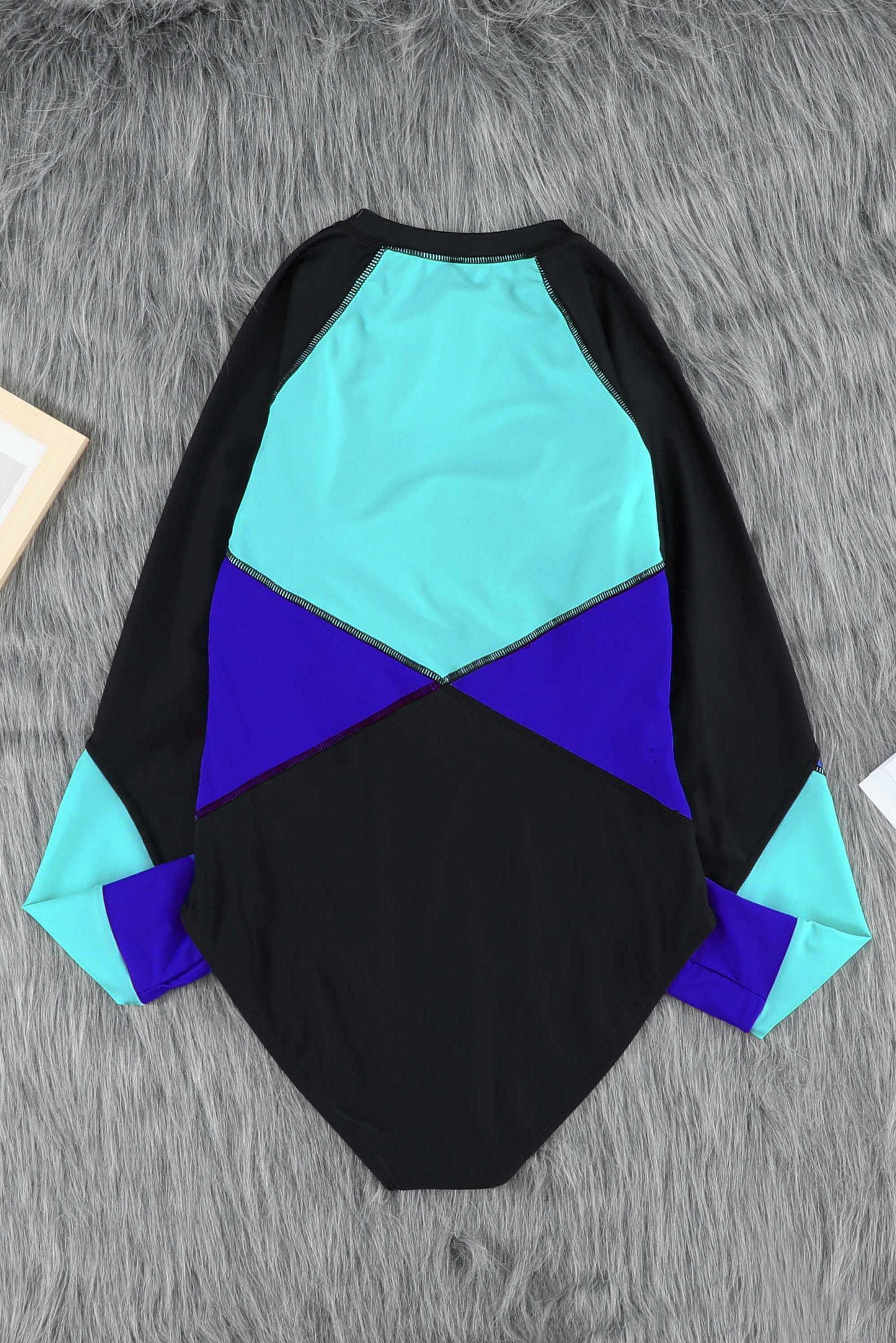 Color Block Half Zip Long Sleeve One-Piece Swimsuit (3 Variants)