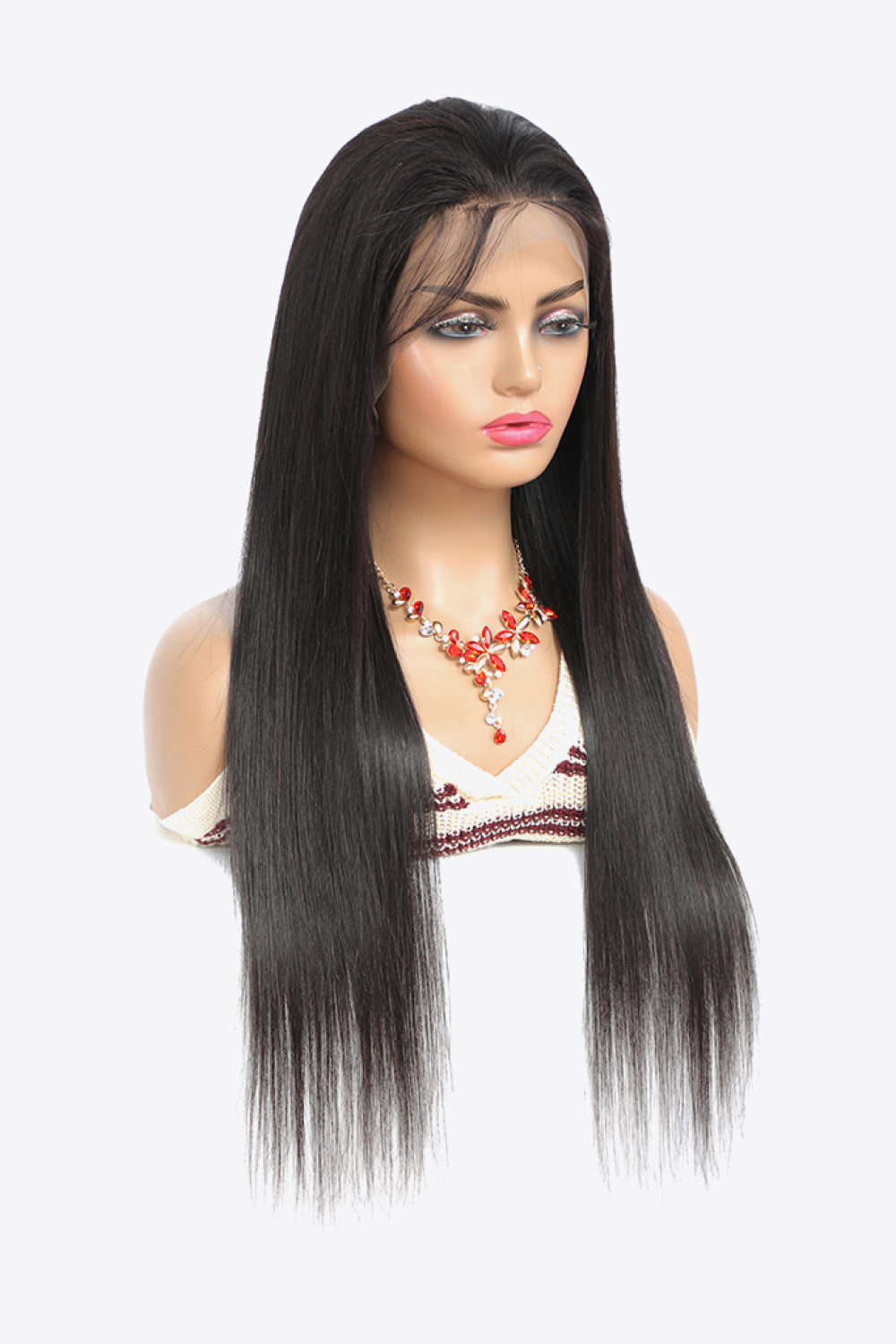 18" Natural Black Lace Front Virgin Hair Wig