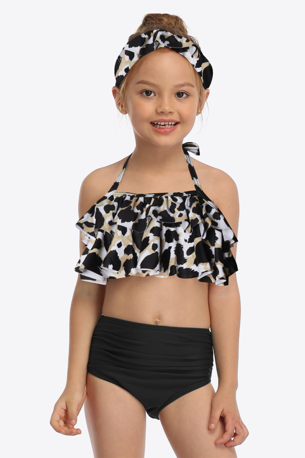 Girls Printed Layered Halter Neck Two-Piece Swim Set