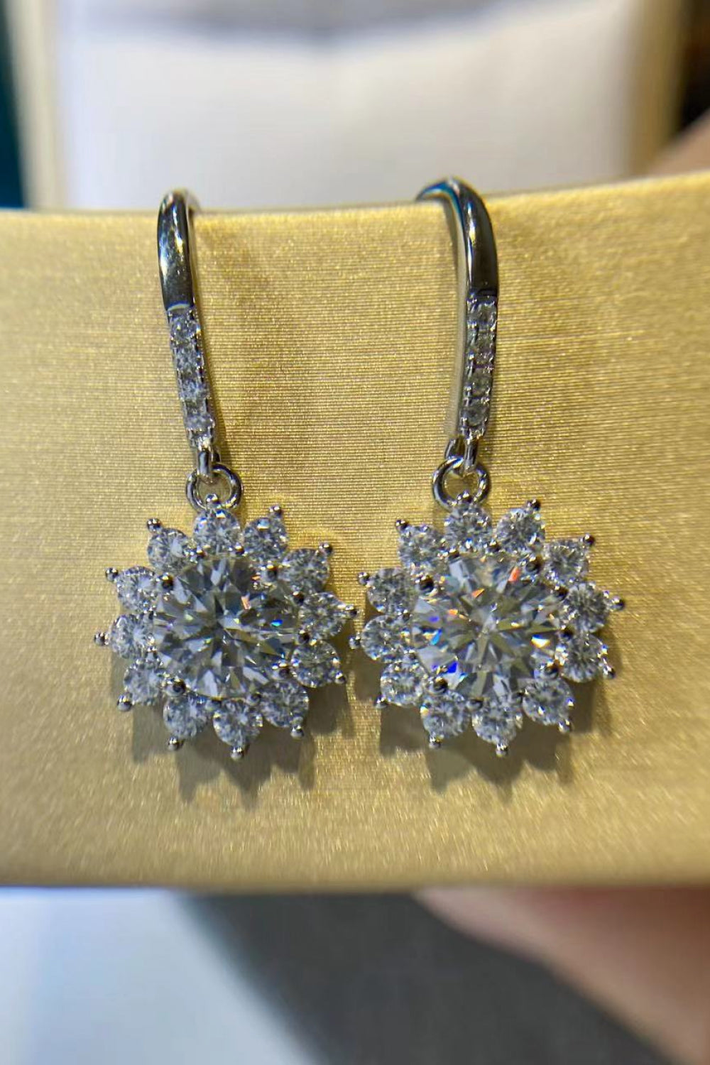 2 Carat Moissanite Floral Platinum-Plated Drop Earrings