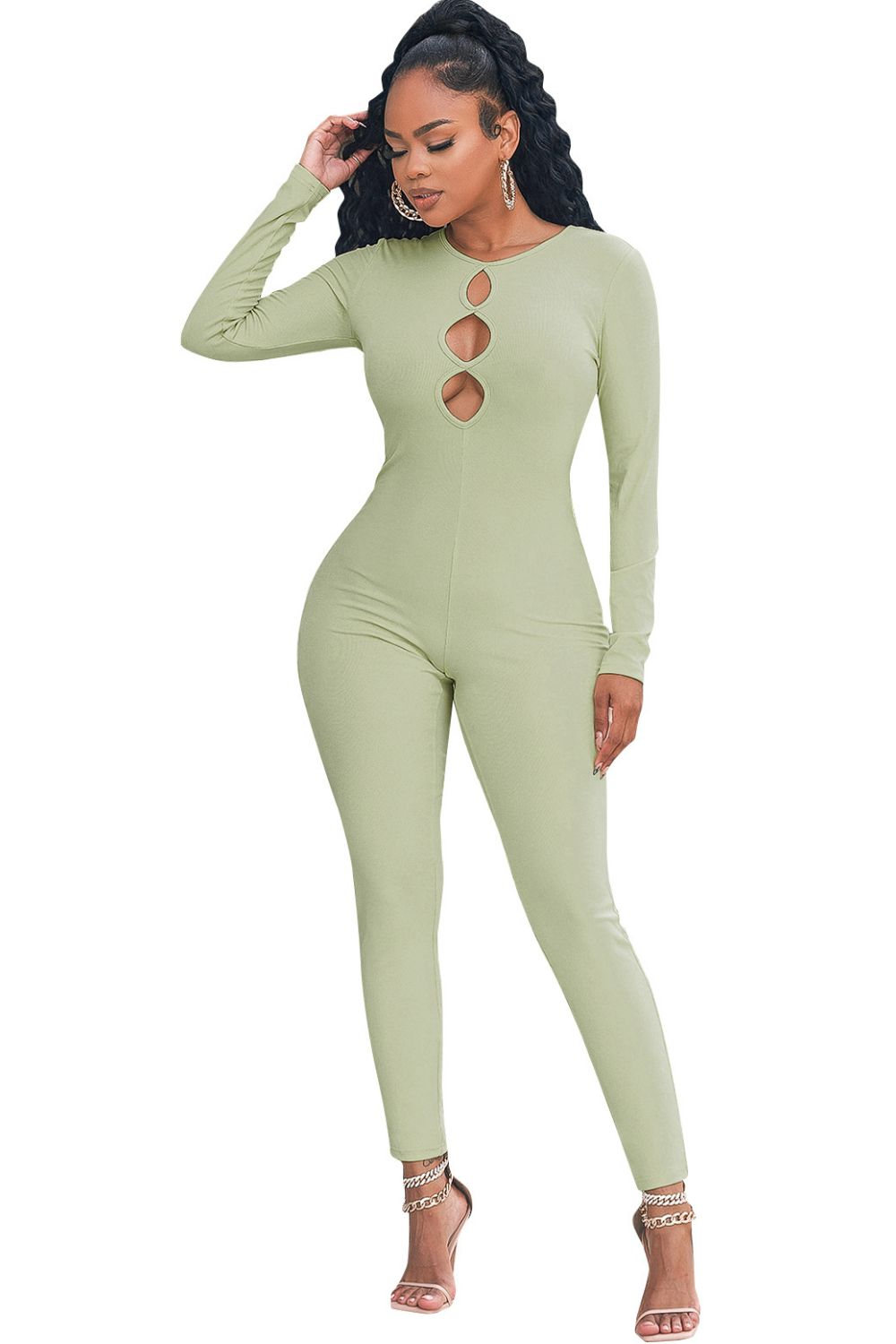 3 Peep Hole Cutout High Neck Jumpsuit (3 Variants)