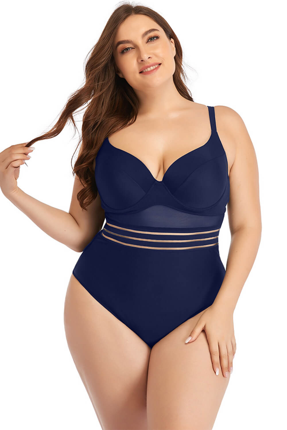 Plus Size Spliced Mesh Tie-Back One-Piece Swimsuit (6 Variants)