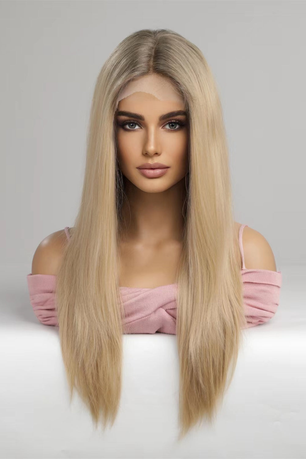 24" Long Straight Blonde Lace Front Synthetic Wig