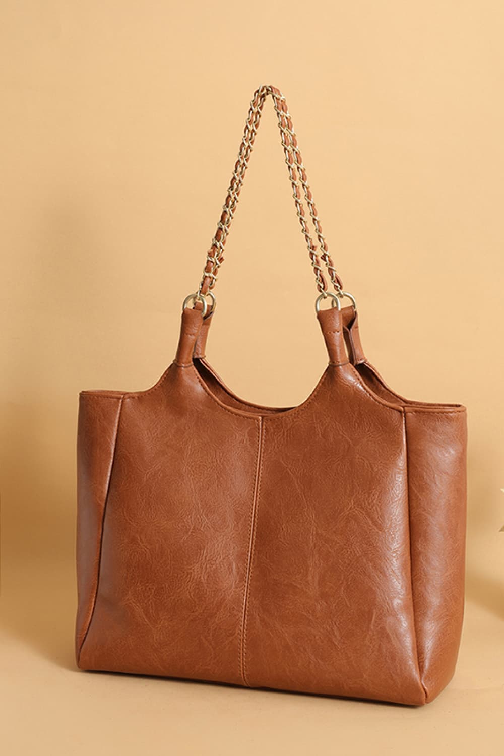 Metal Woven Strap PU Leather Tote Bag