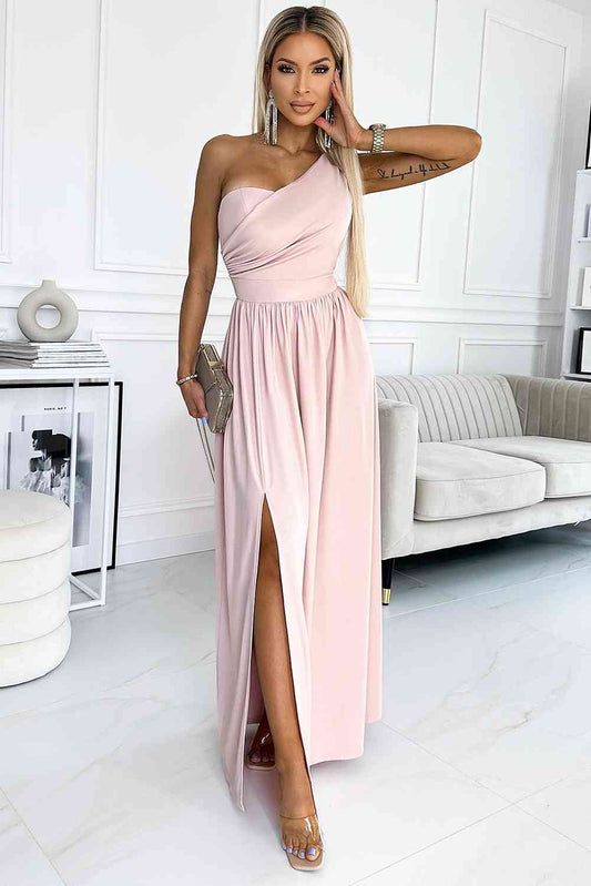 Angel Vibes One-Shoulder Slit Maxi Dress