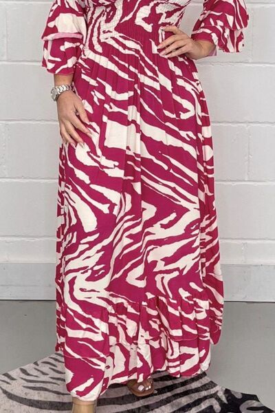 Smocked Printed Flounce Sleeve Maxi Dress (3 Variants)