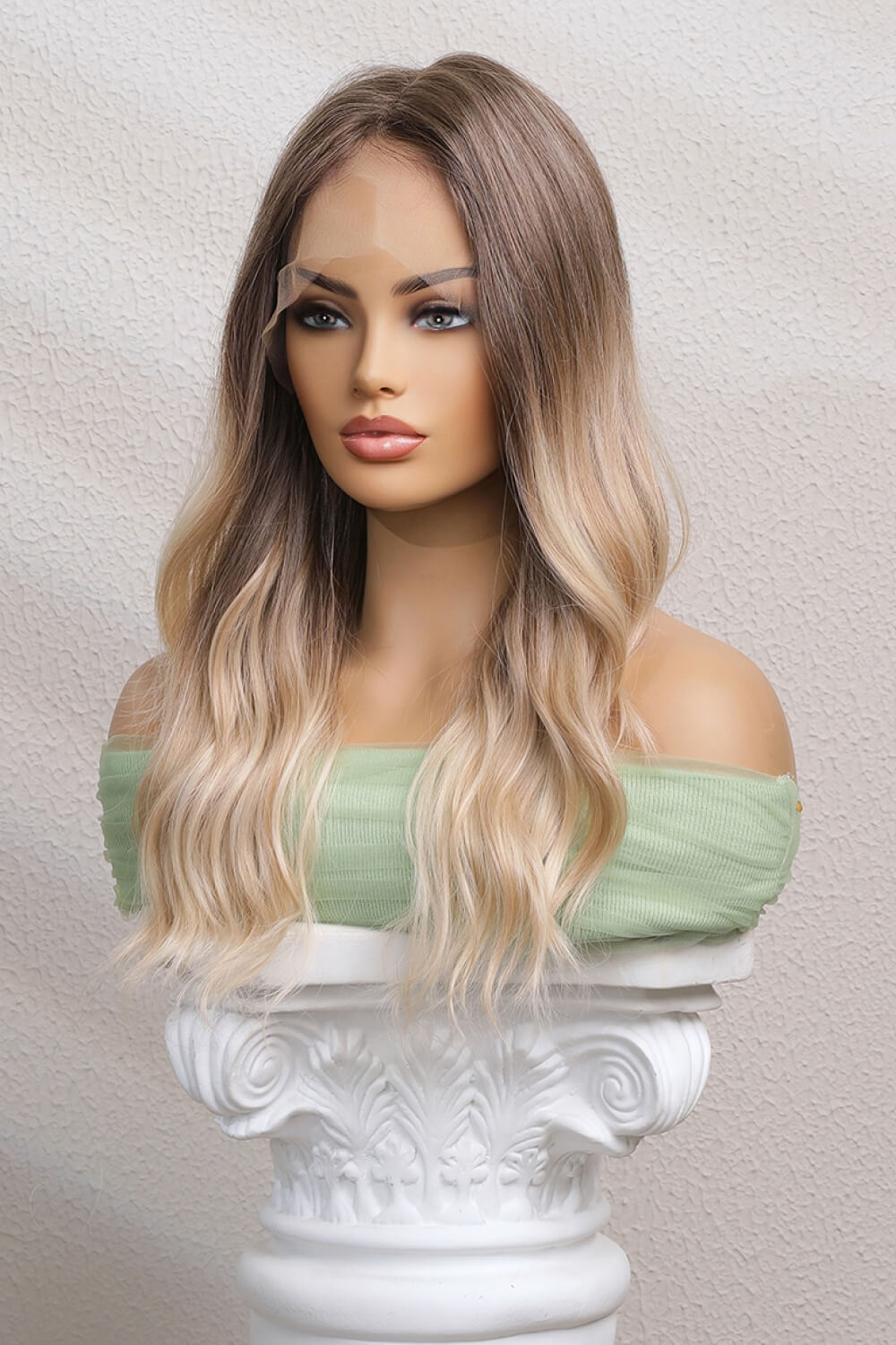 24'' Long Light Brown/Blonde Ombre Wave Lace Front Synthetic Wig