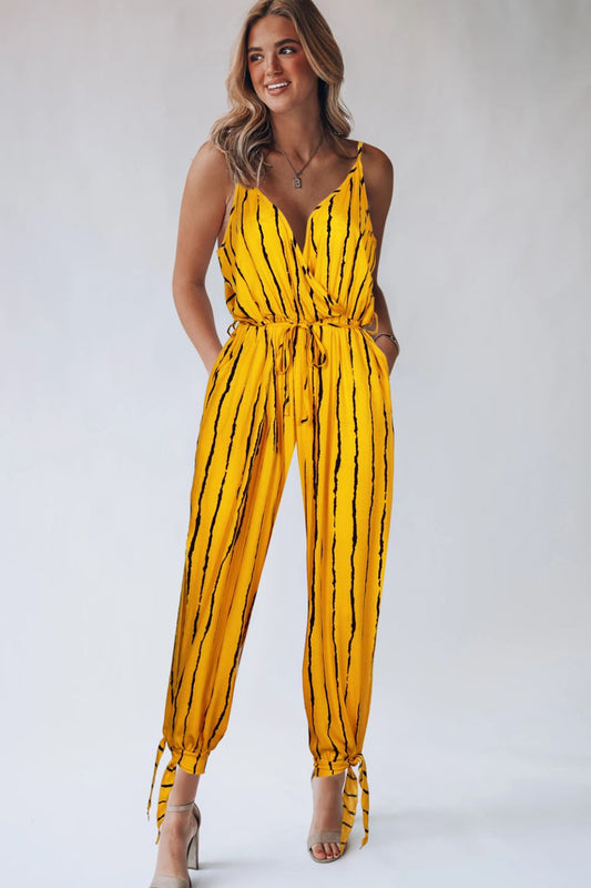 Striped Contrast Tie Ankle Spaghetti Strap Jumpsuit (2 Variants)