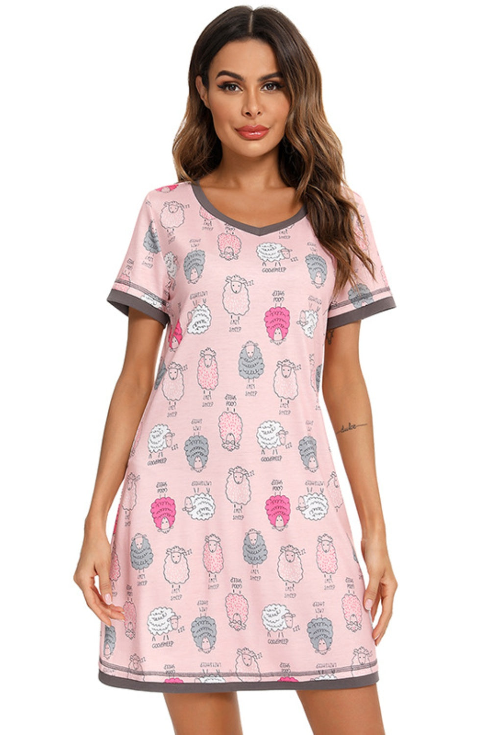 Contrast Short Sleeve Night Gown (11 Variants)