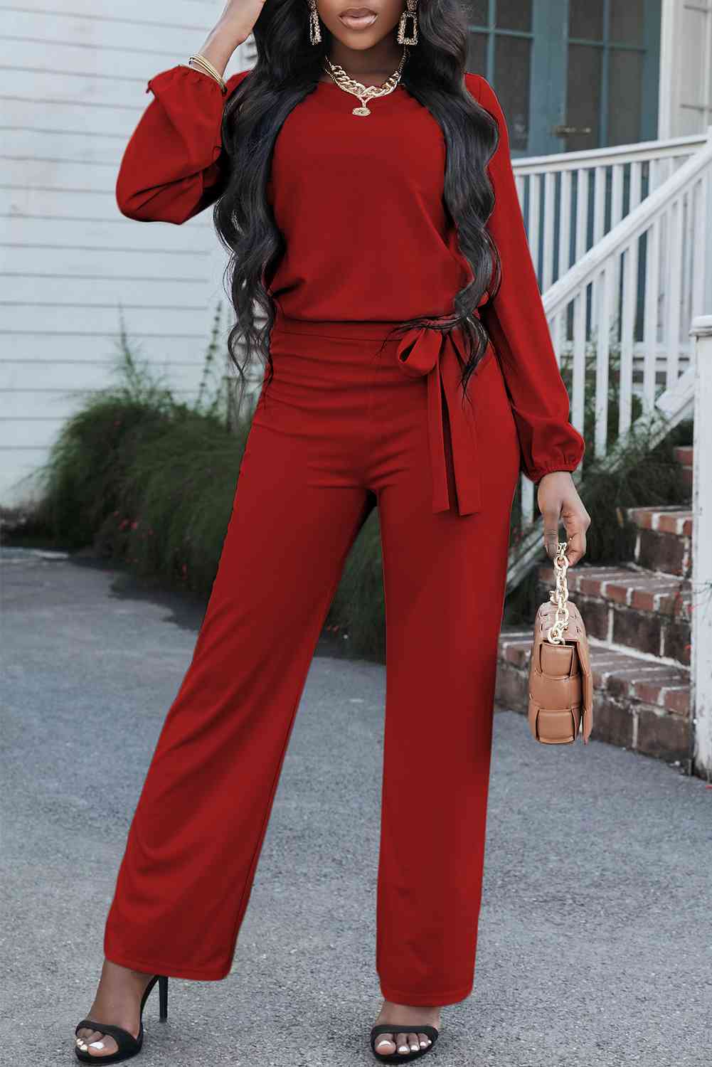 Boat Neck Tie Belt Jumpsuit (3 Variants)