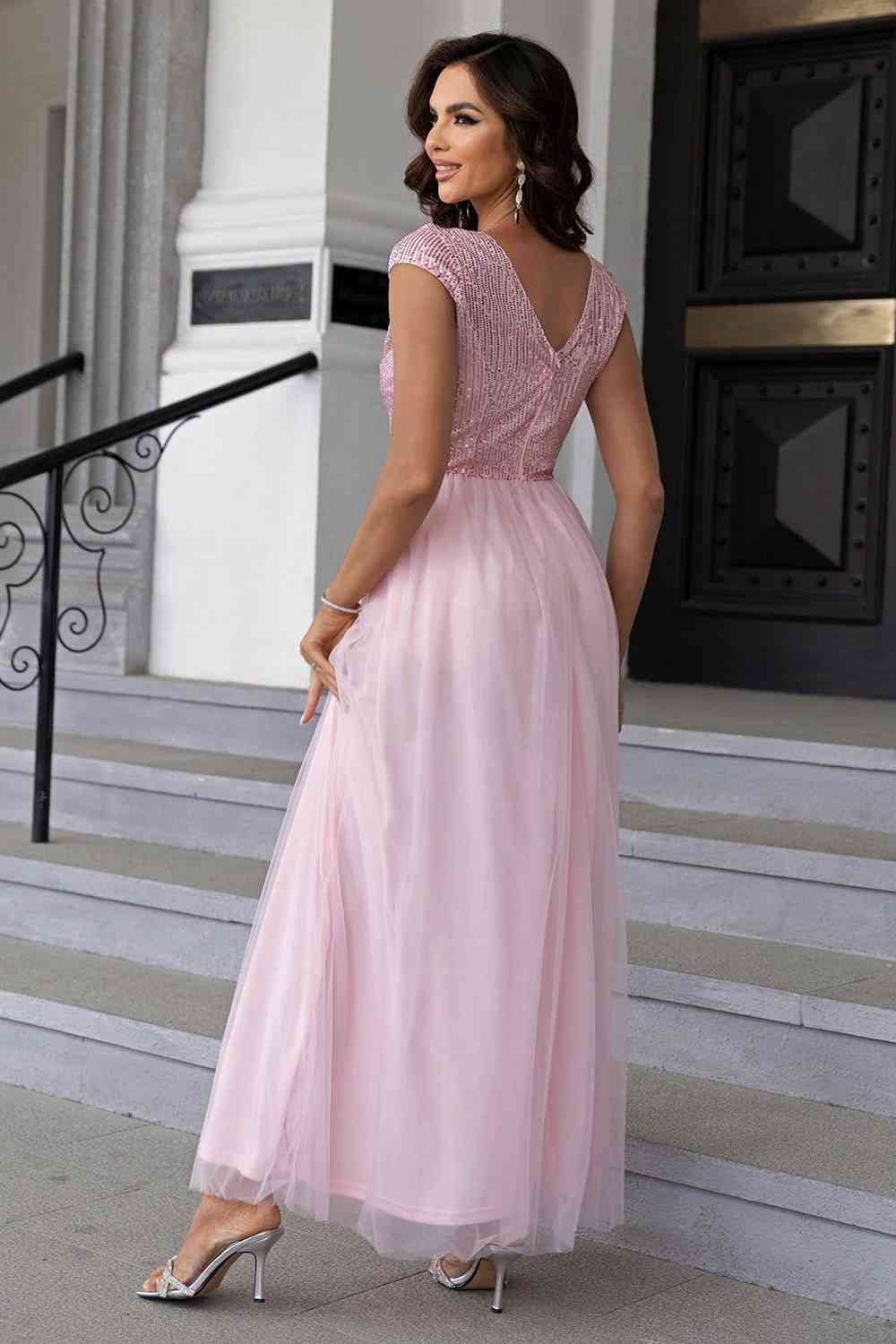 Belle of the Ball Sequin V-Neck Mesh Maxi Dress (5 Variants)