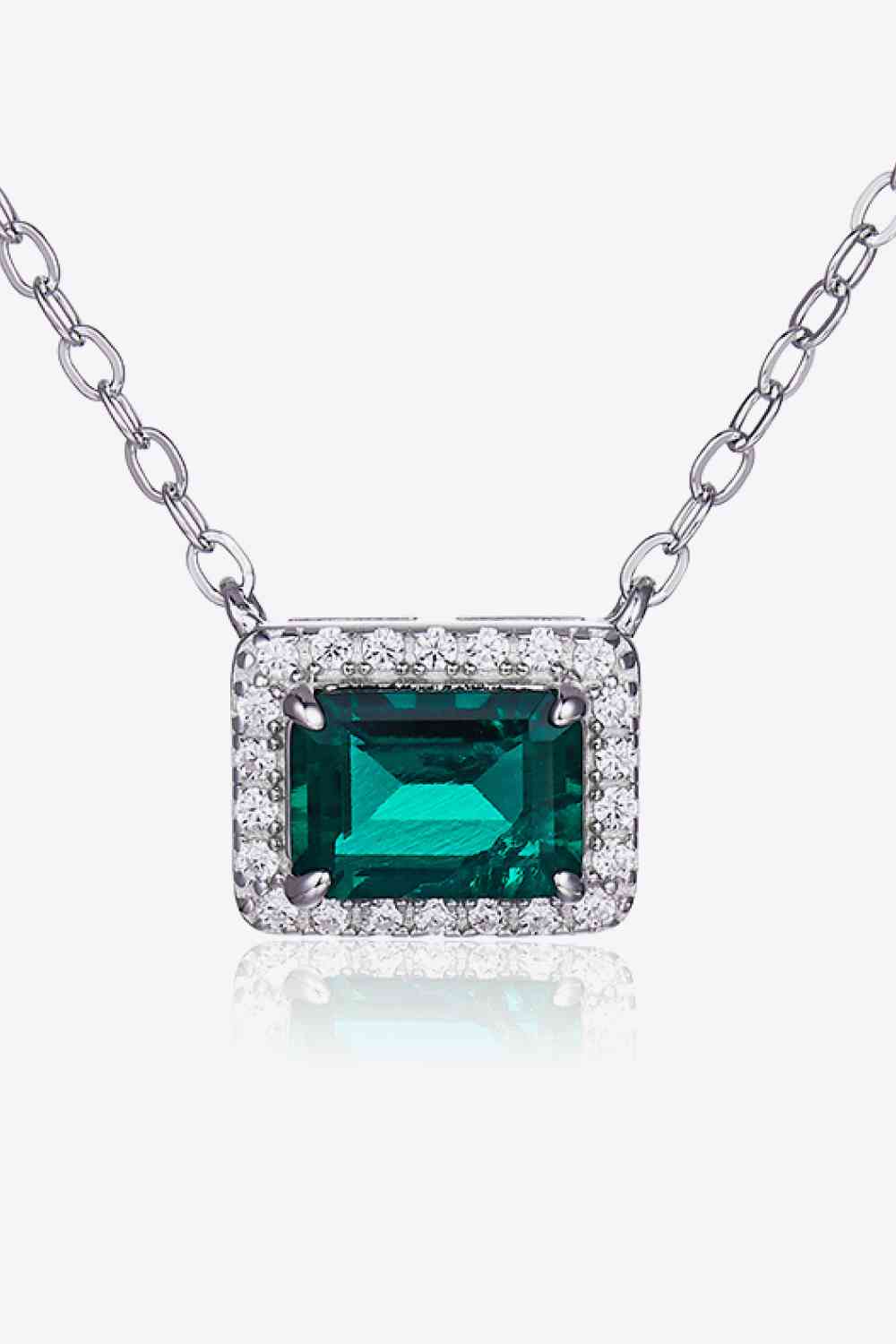 Lab-Grown Emerald Rectangle Pendant Necklace