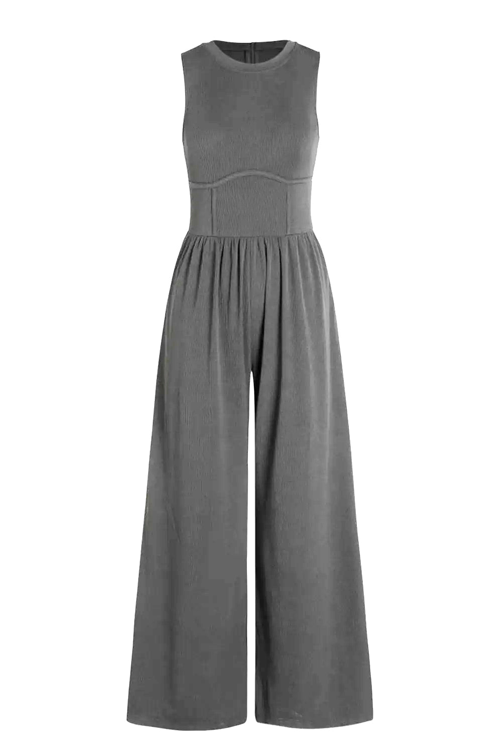 Round Neck Sleeveless Jumpsuit w/Pockets (Charcoal)