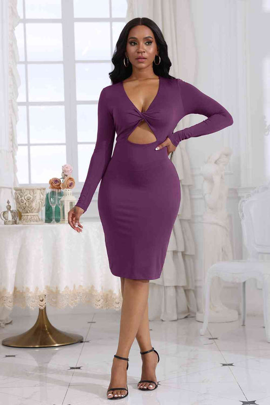 Twist Front Cut Out Long Sleeve Dress (3 Variants)