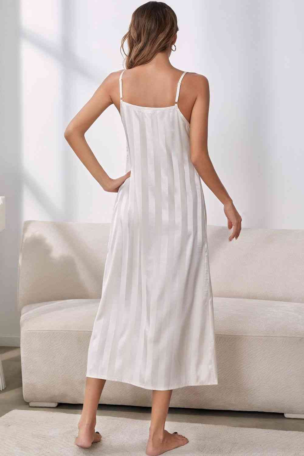 Striped Open Front Robe and Cami Night Gown Set