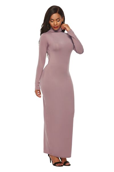 Long Sleeve Turtle Neck Body Con Maxi Dress (8 Variants)