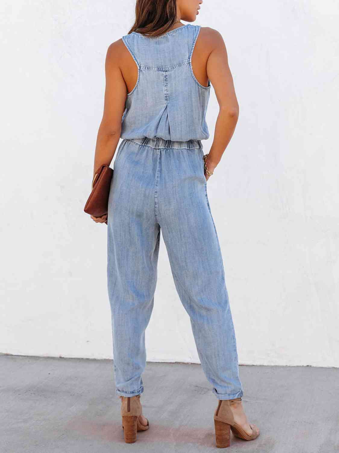 Drawstring Waist Sleeveless Jumpsuit (3 Variants)