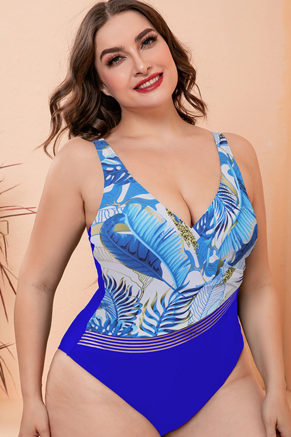 Full Size Two-Tone Plunge One-Piece Swimsuit (4 Variants)