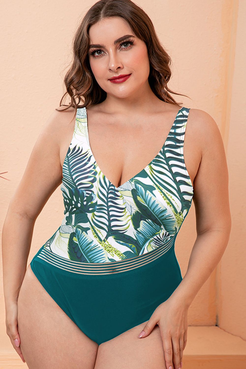 Full Size Two-Tone Plunge One-Piece Swimsuit (4 Variants)