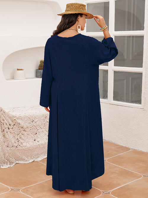 Plus Size Tie Neck Long Sleeve Slit Dress (2 Variants)