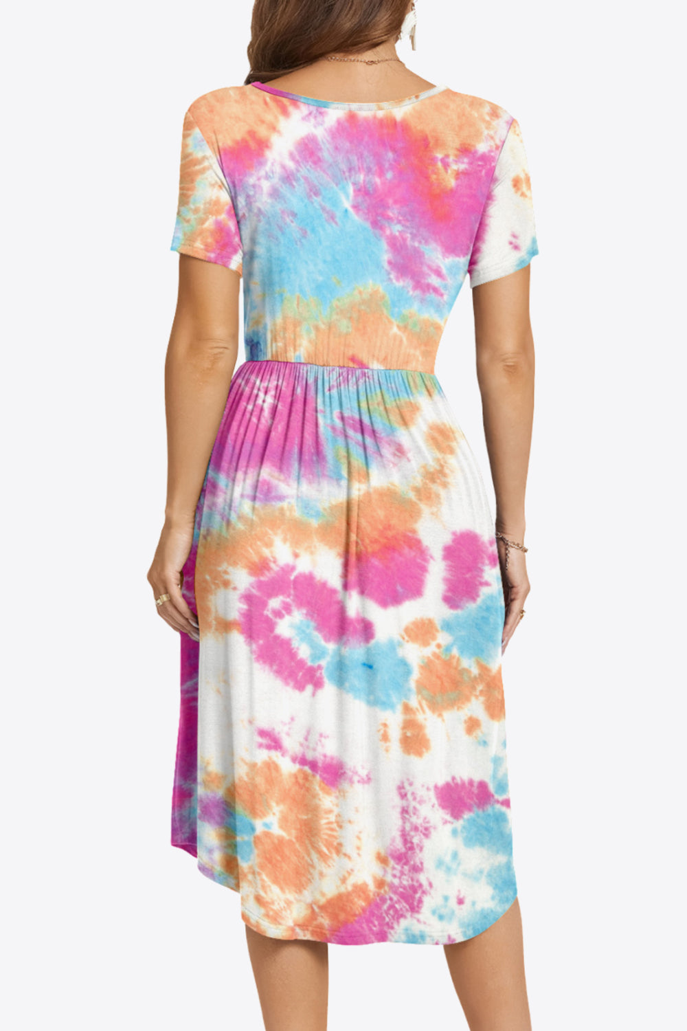 Printed Surplice Neck Short Sleeve Dress with Pockets