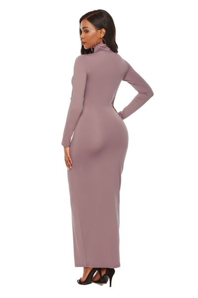 Long Sleeve Turtle Neck Body Con Maxi Dress (8 Variants)