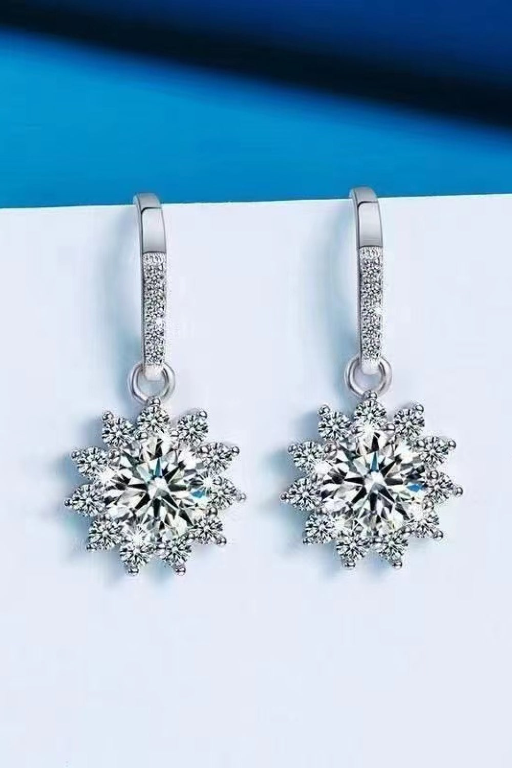 2 Carat Moissanite Floral Platinum-Plated Drop Earrings